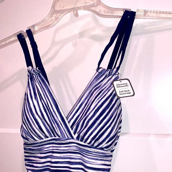 NWT Time & Tru Ocean Stripe One Piece Swimsuit - Picture 6 of 13